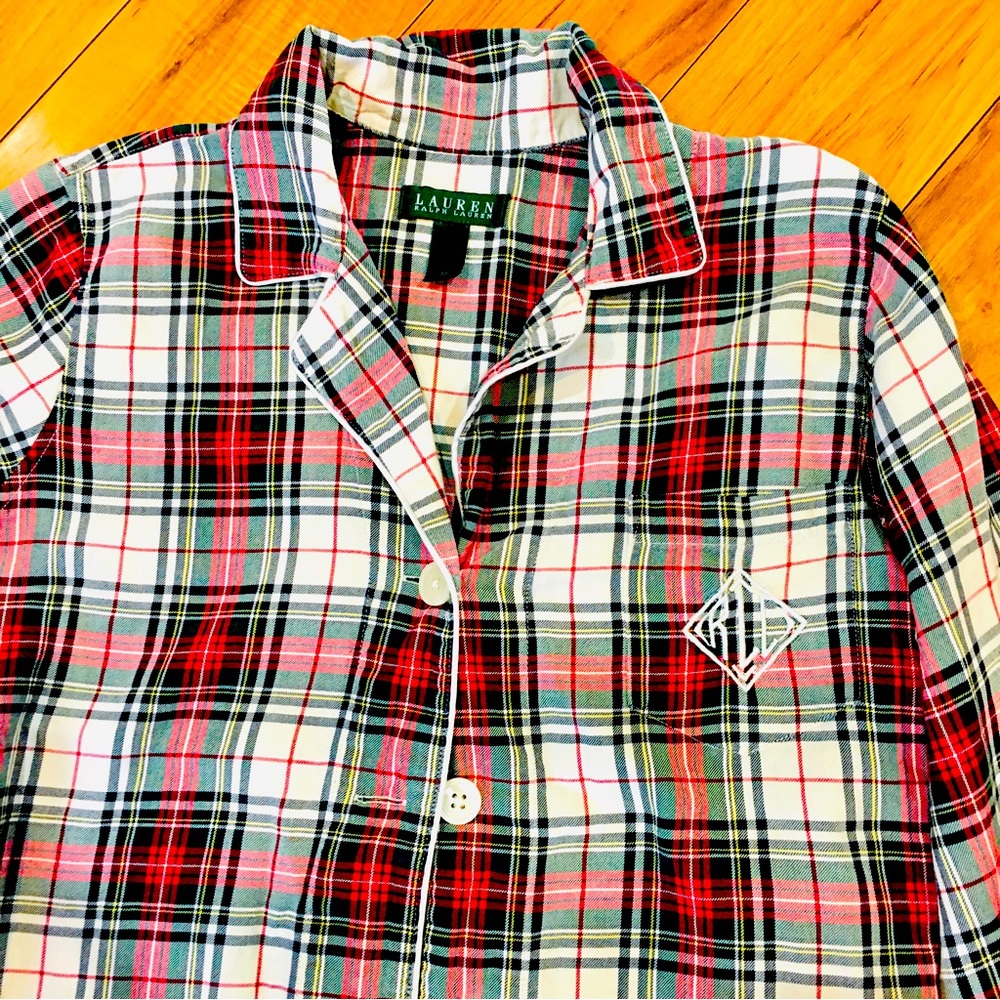 Ralph Lauren red plaid holiday Christmas winter pajama top cotton medium